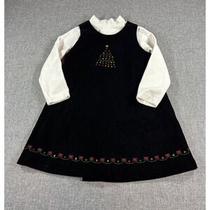 Sophie Rose Girls Christmas Velvet Jumper Dress Set 5 Black White Sequin Tree